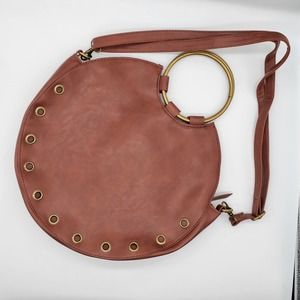 Vegan Leather Brown Circular Shoulder Bag Purse - image 1